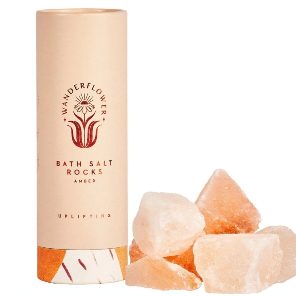 Wanderflower Himalayan Bath Crystal Rock Salts Uplifting AMBER scent NEW